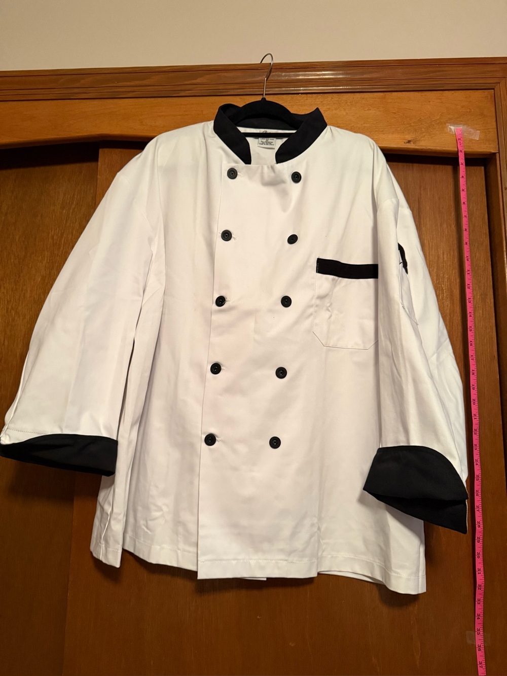 Men's White Chef Jacket with Black Trim - Classic Double-Breasted Kitchen Coat